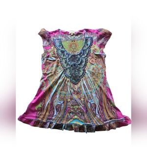 Y2K One World Live and Let Live Beaded Paisley Boho Top Fairycore 2000s Women M